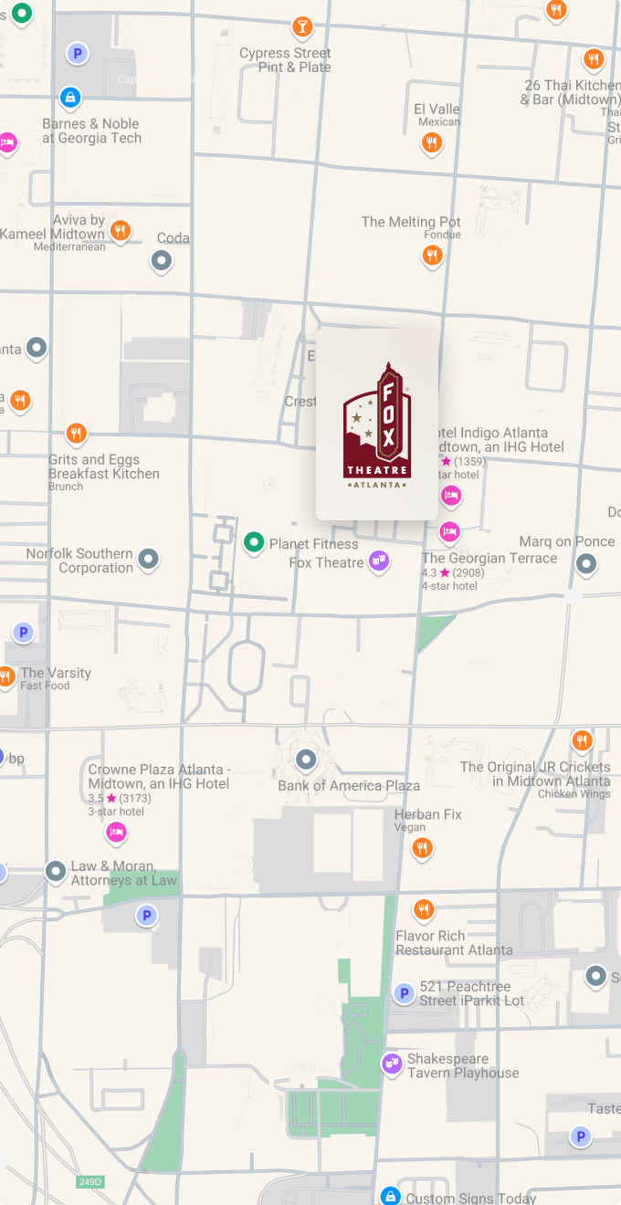map of Atlanta, Georgia with pin at Fox Theater's location
